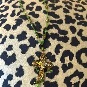 Ben Amun Brass Plate Crystal Enamel Drop Cross Pendant Necklace